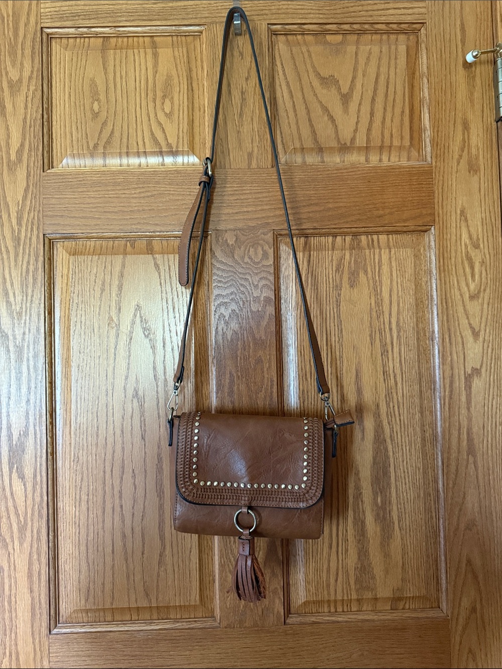 Brown Leather Crossbody Bag with Tassel